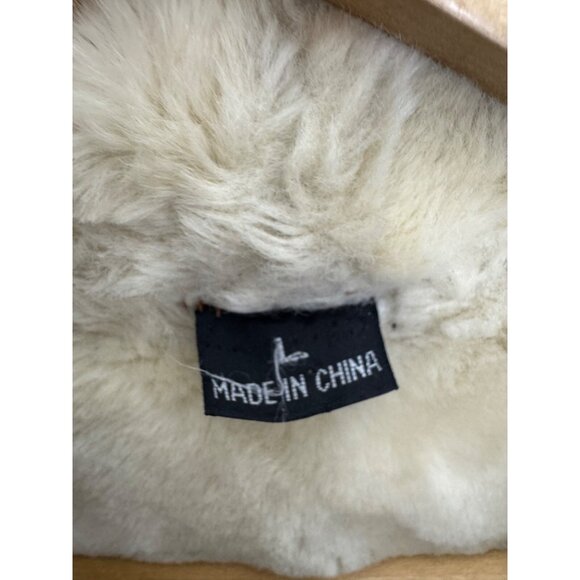 Gallery Tan Leather Faux Shearling Hooded Coat Women's L Oversized Toggle Style - Picture 8 of 9